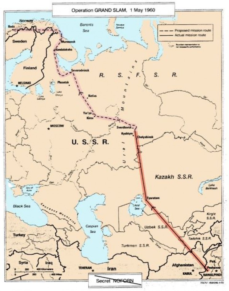 Map of Powers's flight plan Map of Powers's flight plan