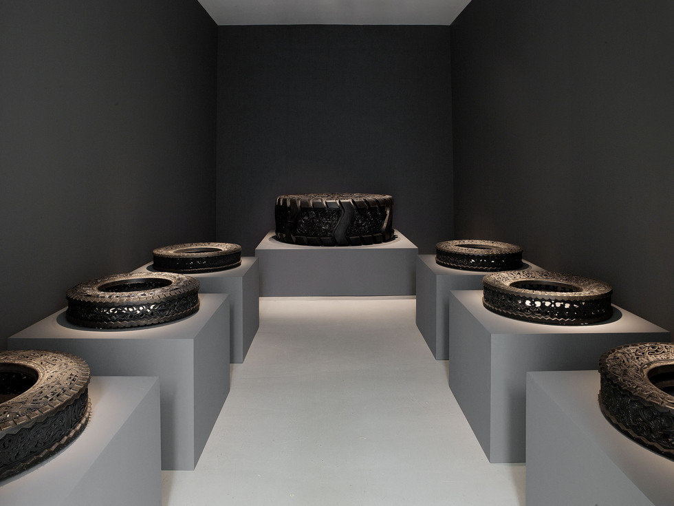 Tyres take on a new life after being delicatley carved.