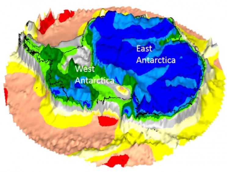 GOCE map of Antarctica on bedrock topography