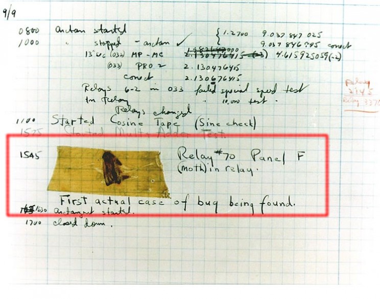 First record of the term computer bug