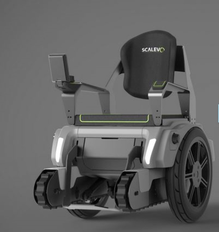 Scalevo wheelchair has treads to go up steps