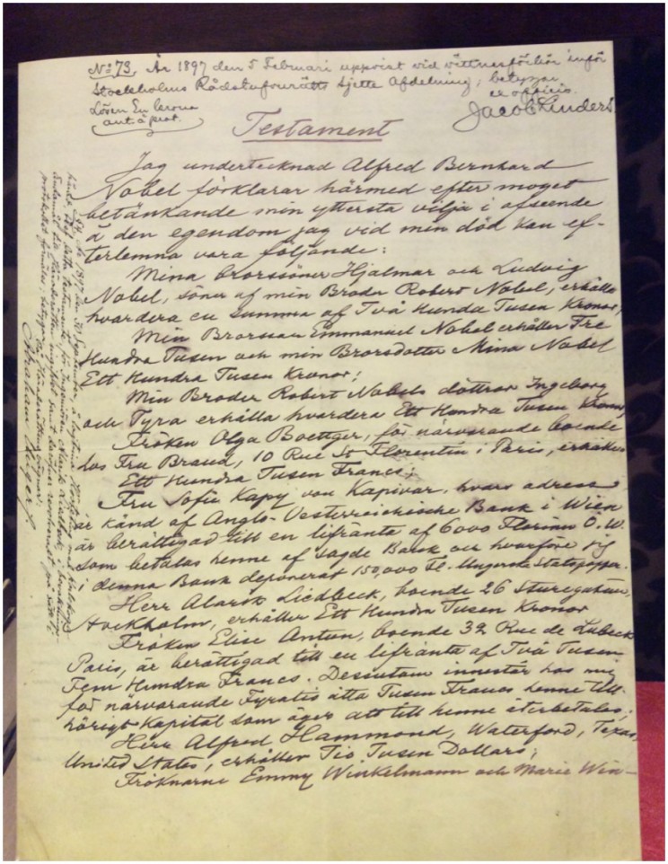 Alfred Nobel Original Will displayed at the Nobel Museum © Susan Fourtané
