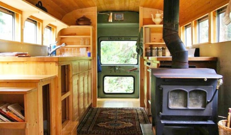 Earthy home made from old US school bus