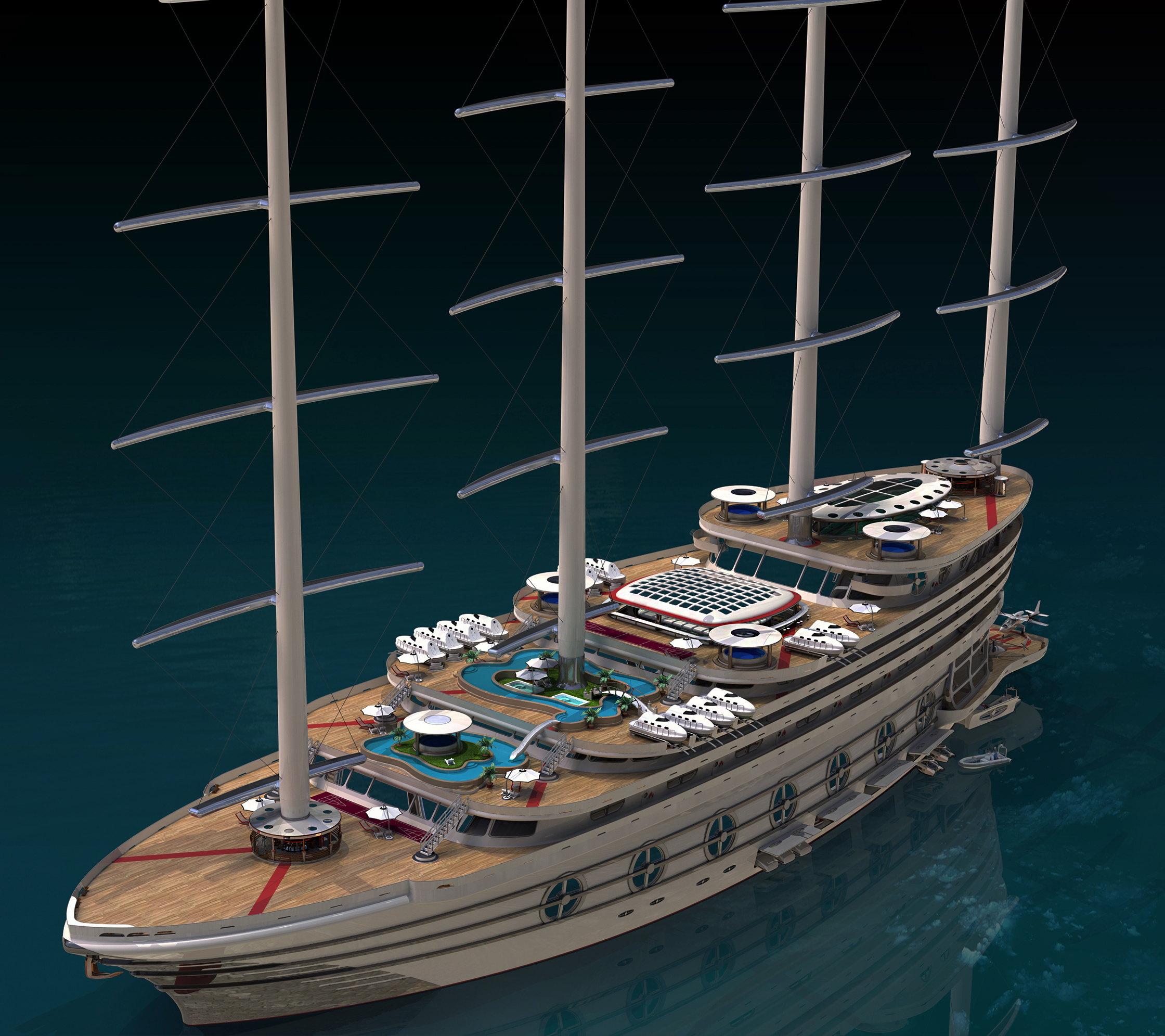 Futuristic Sailing Yacht Can Host 200 Guests and Countless Amenities Futuristic Sailing Yacht Can Host 200 Guests and Countless Amenities