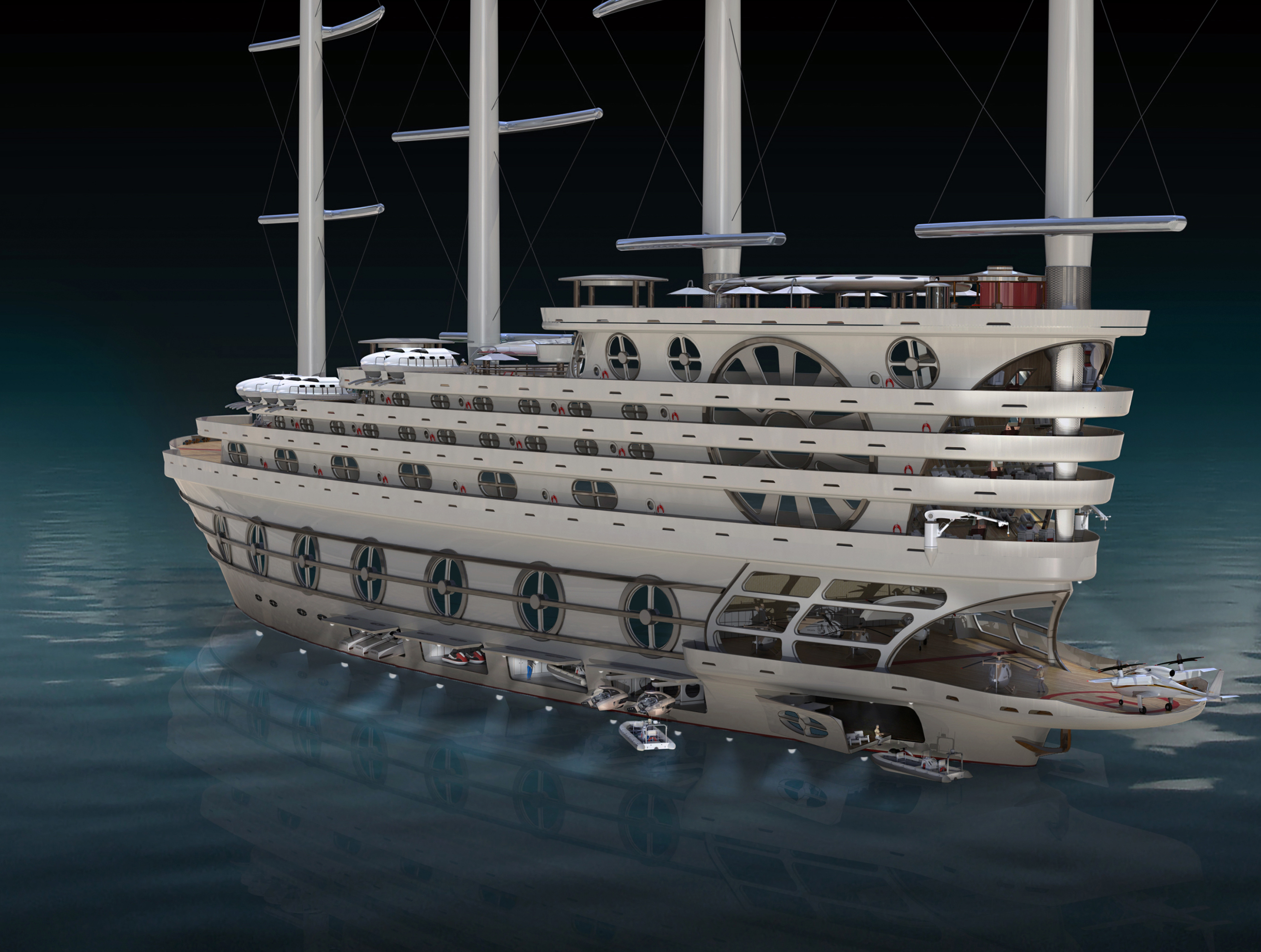 Futuristic Sailing Yacht Can Host 200 Guests and Countless Amenities Futuristic Sailing Yacht Can Host 200 Guests and Countless Amenities