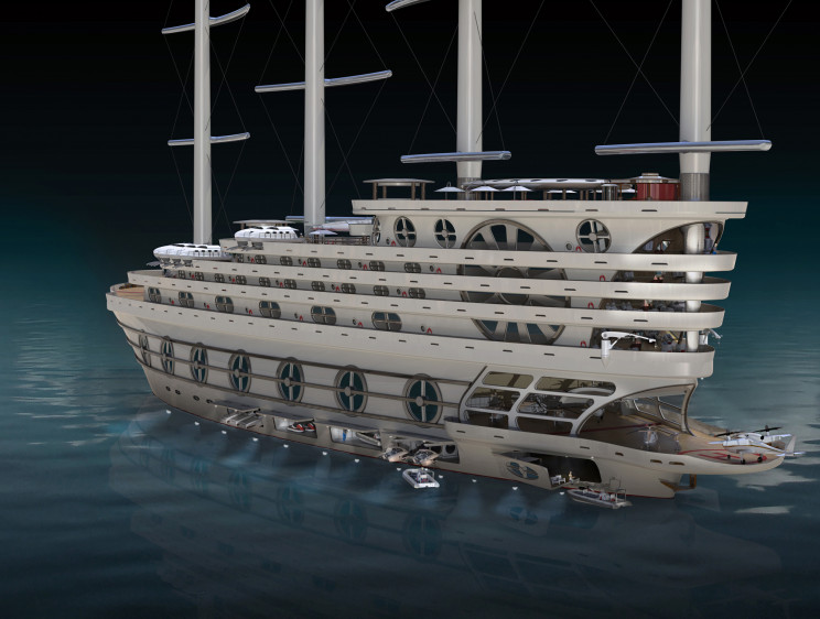 Futuristic Sailing Yacht Can Host 200 Guests and Countless Amenities Futuristic Sailing Yacht Can Host 200 Guests and Countless Amenities