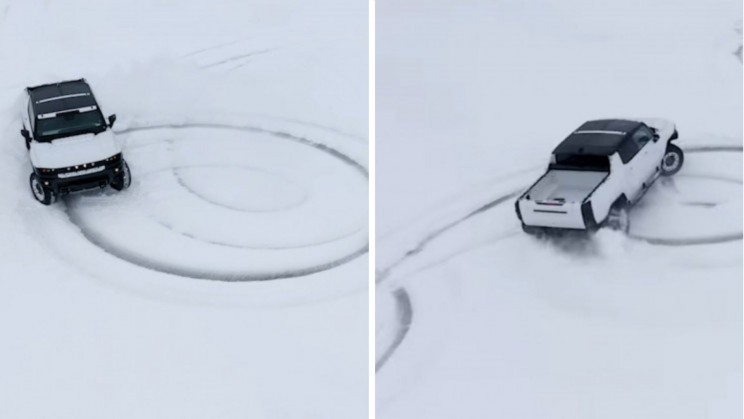 GMC EV Hummer Carves Perfect Donuts In the Snow