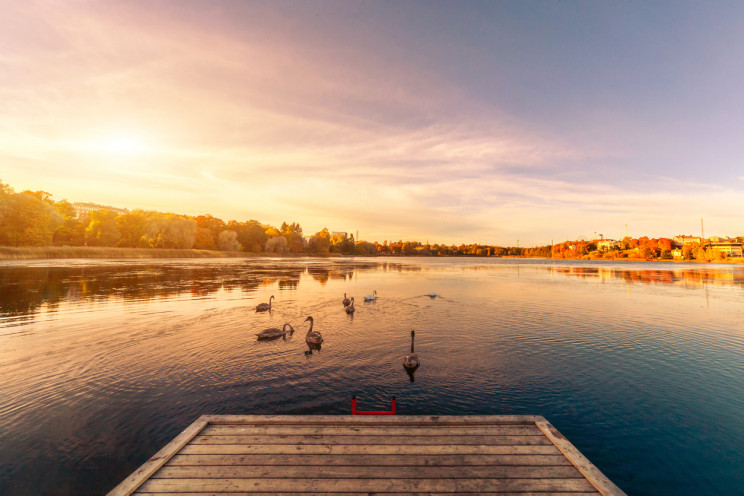 sunset over a Finnish lake