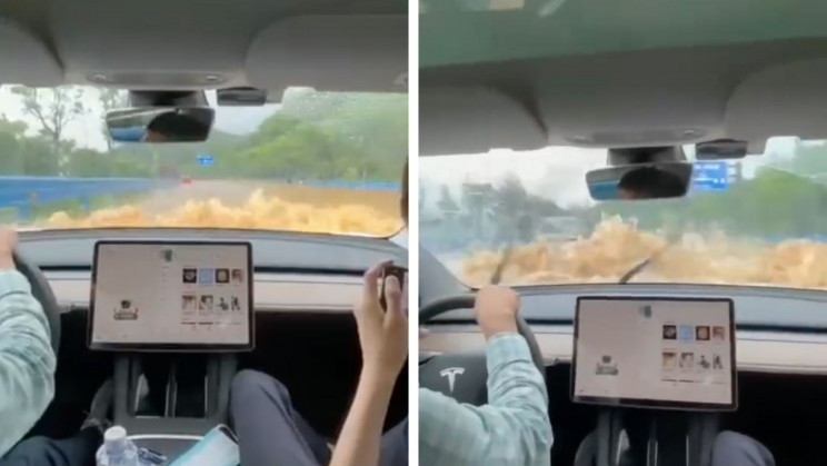 Tesla Model 3 Wades Through Flooded Streets In 'Boat Mode'