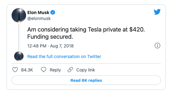This tweet cost Tesla $20 million, according to company.