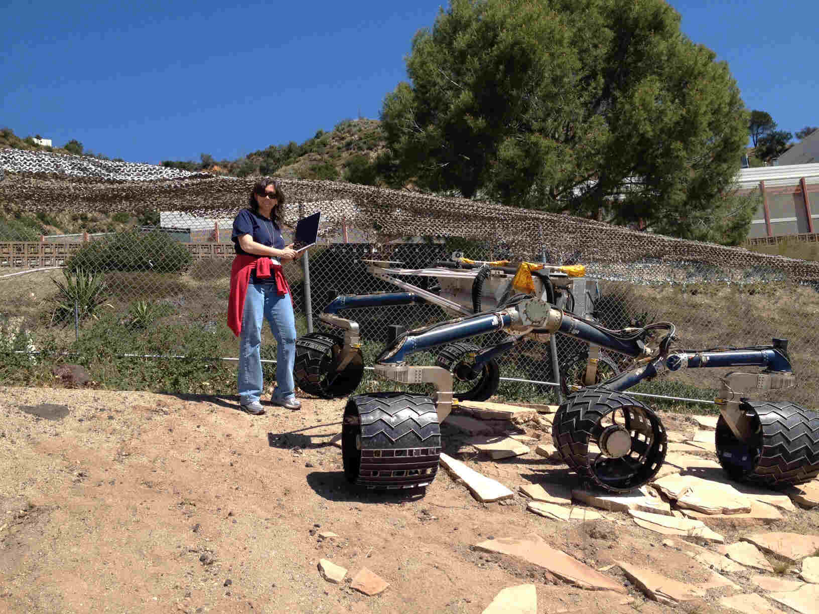 Cox driving the test rover Scarecrow in 2013 at JPL Cox driving the test rover Scarecrow in 2013 at JPL
