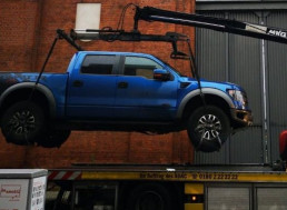 Truck That ICEd a Tesla Is Towed Away by Police in Berlin