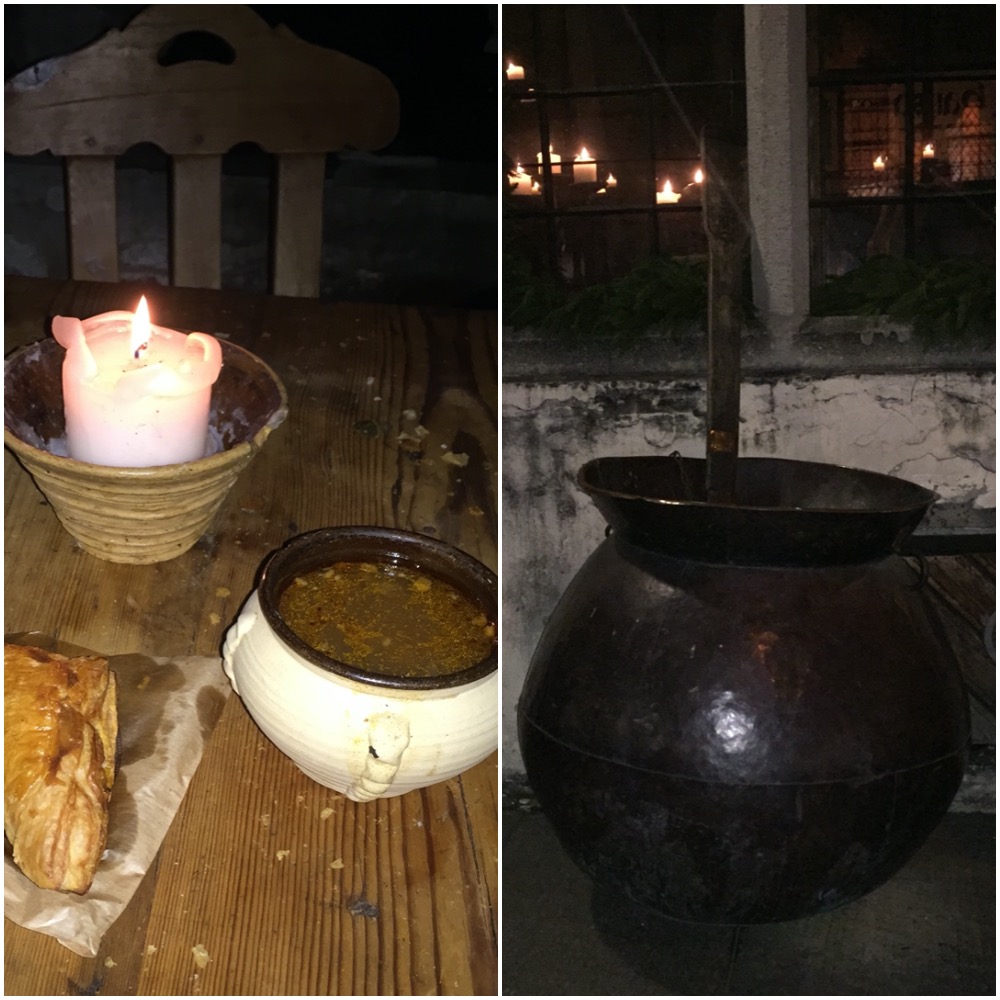 Tallinn medieval tavern in old town, soup and pot of soup