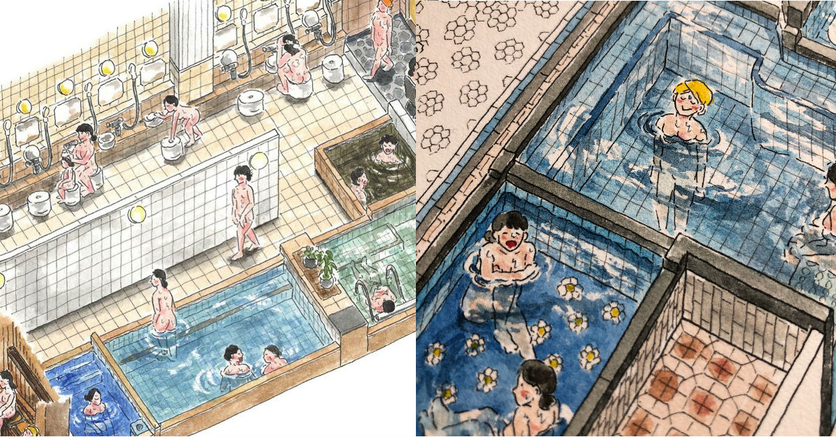 Illustrator Perfectly Captures Japanese Bathhouse Culture with Her Drawings