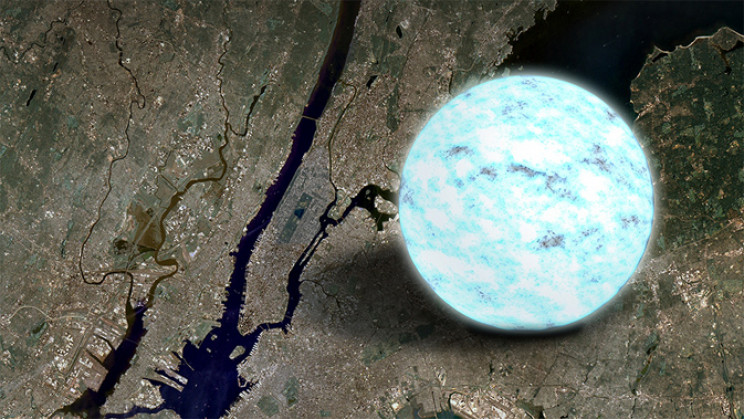 Neutron star comparison rendering This rendering shows a neutron star compared to Manhattan