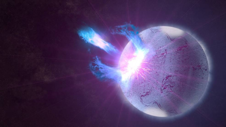 Starquake Rendering Artist rendering of an explosion on a neutron star