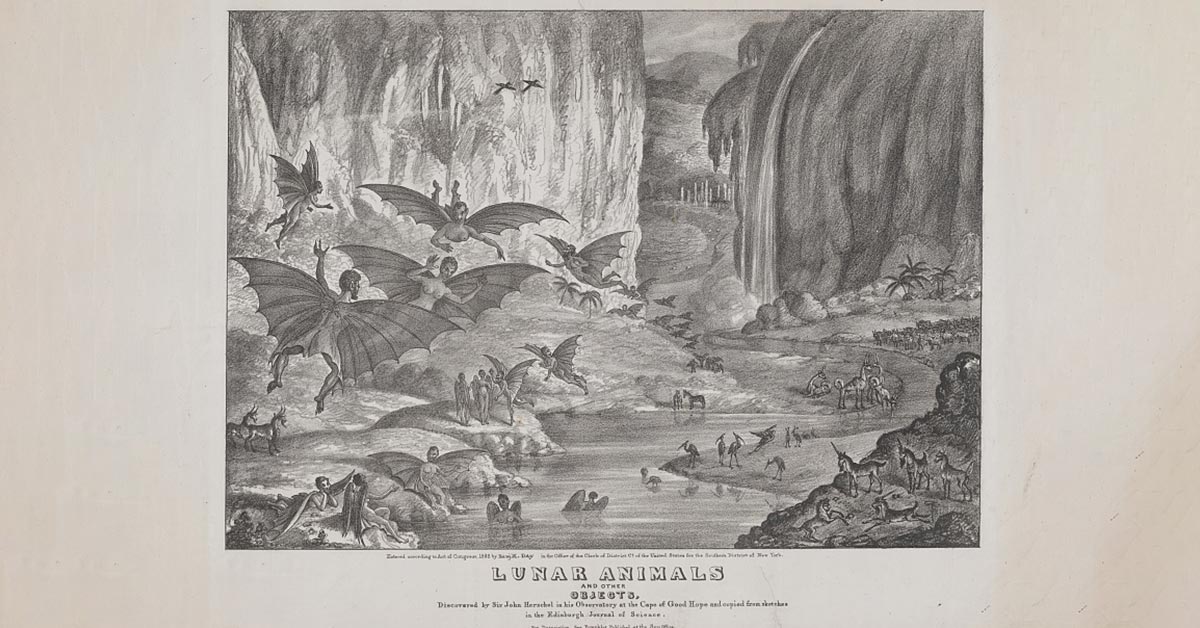 A Lithograph Of Lunar Animals Published By The Sun Newspaper In 1835 A Lithograph Of Lunar Animals Published By The Sun Newspaper In 1835
