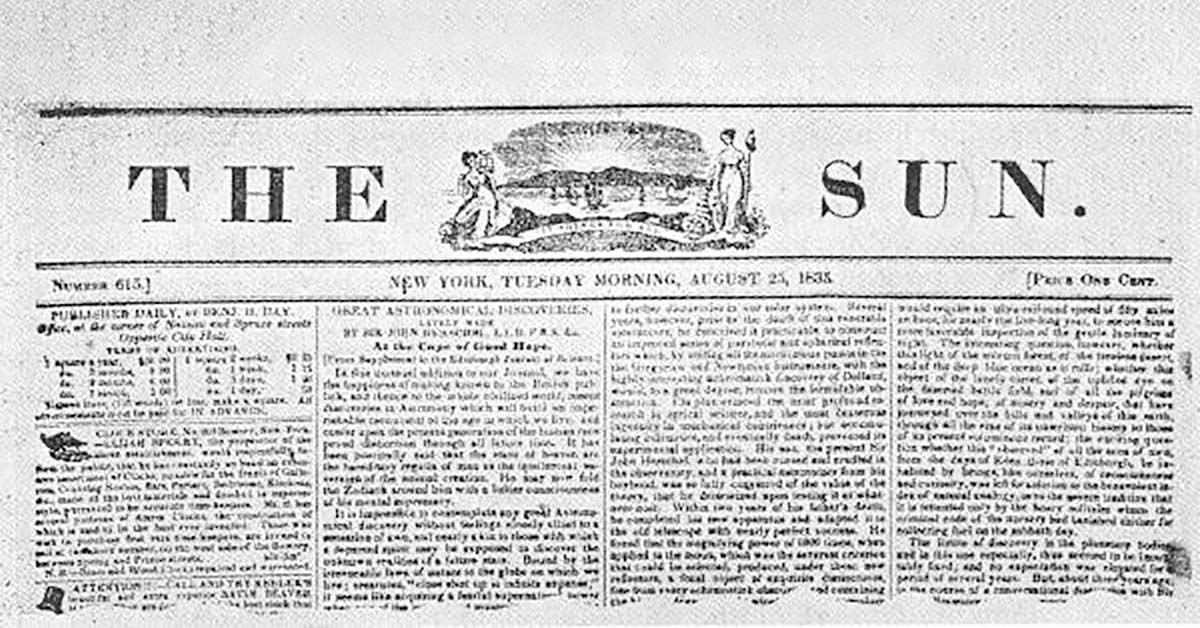 The Sun Newspaper From August 25 1835 The Sun Newspaper From August 25 1835