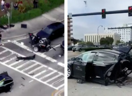 Tesla Model X Cut in Half in Accident with Nissan GT-R While Driver Walks Away Untouched
