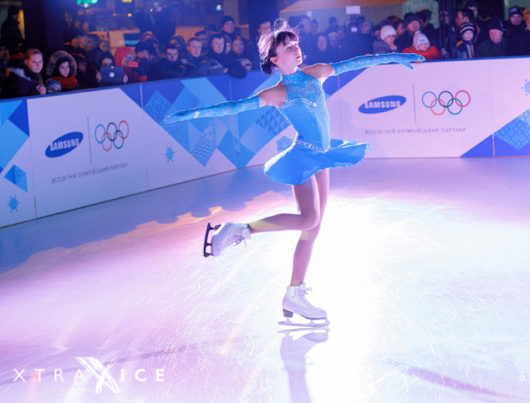 Ice skater on synthetic ice Ice skater on synthetic ice
