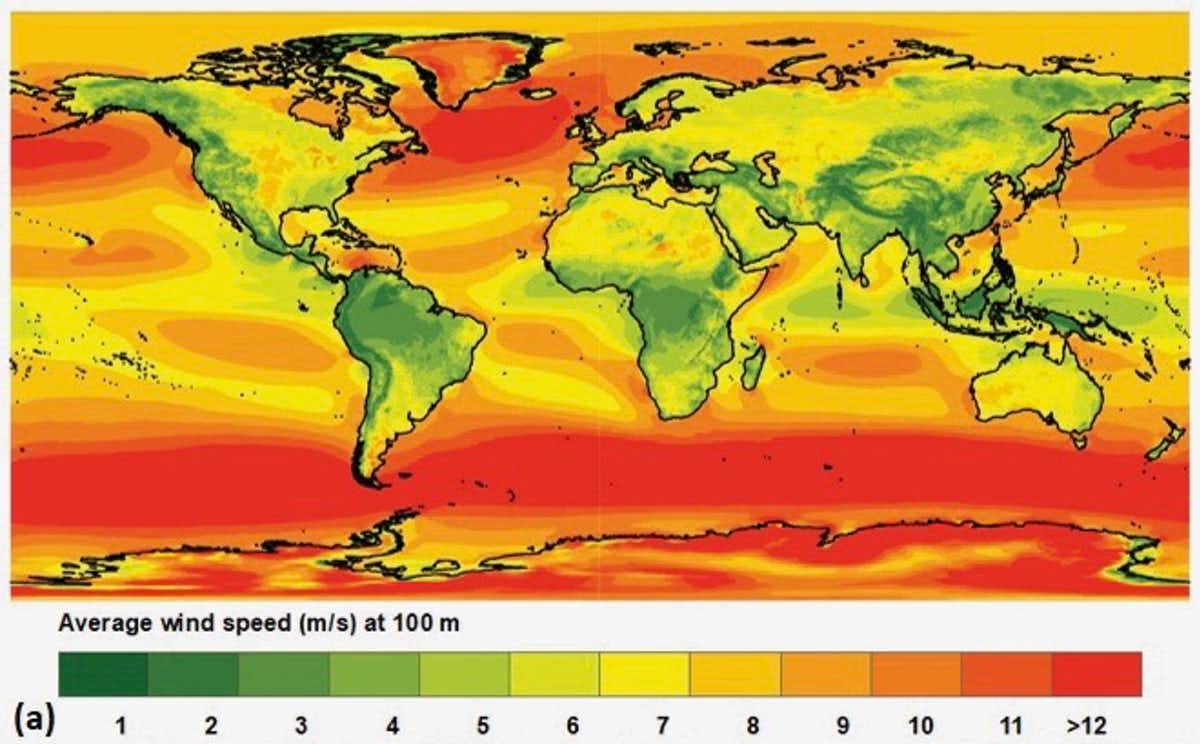 Global wind speed Global average wind speed.