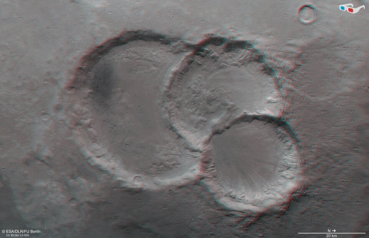 ESA Discovers Triplet Overlapping Craters on Mars ESA Discovers Triplet Overlapping Craters on Mars