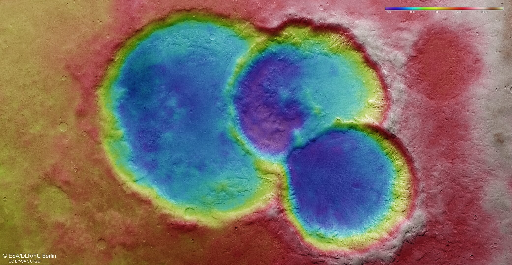 ESA Discovers Triplet Overlapping Craters on Mars ESA Discovers Triplet Overlapping Craters on Mars