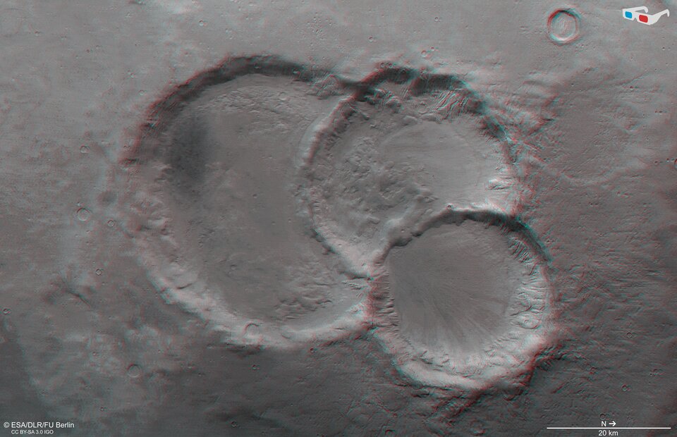 ESA Discovers Triplet Overlapping Craters on Mars ESA Discovers Triplet Overlapping Craters on Mars