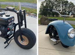 An Original Volkswagen Beetle's Wheel Hubs Are Turned into Fashionable Mini-Scooters
