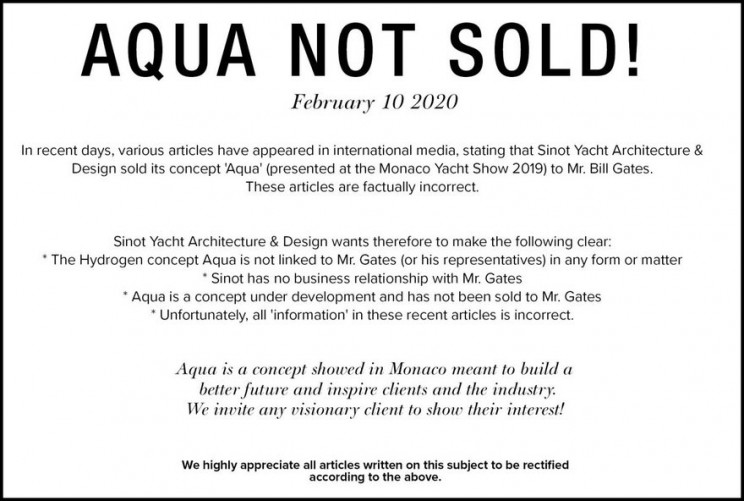 Notice on yacht printed on Sinot's homepage.