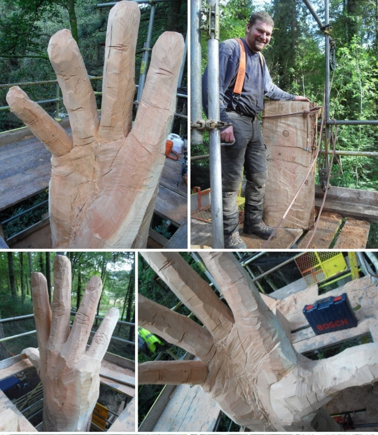 Sculptor Turns Storm-Damaged Tree into 50-Foot Hand Sculptor Turns Storm-Damaged Tree into 50-Foot Hand