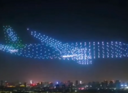 A Swarm of 800 Drones Create a Giant Airplane in the Sky