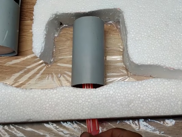 diy desk waterfall tube in place