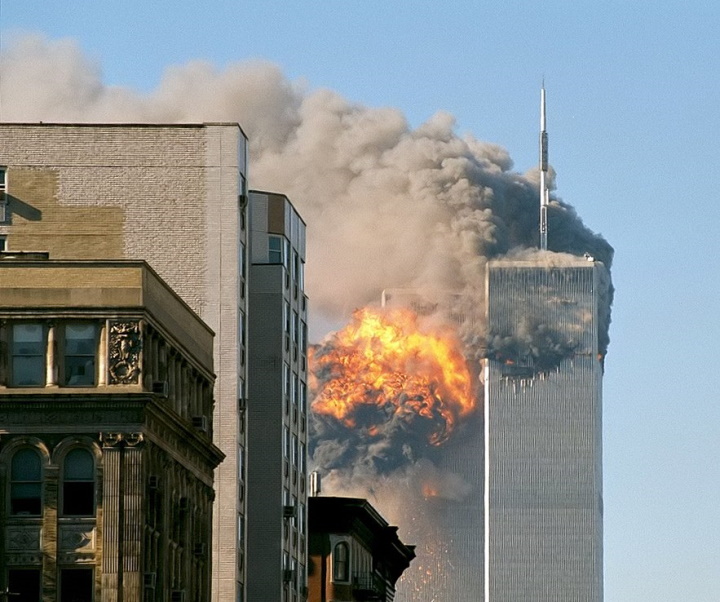 World Trade Center after first impact World Trade Center after first impact