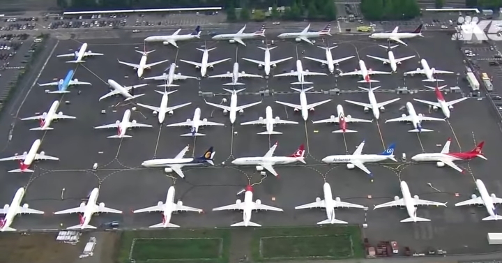 Parked Boeing 737 Max airplanes Parked Boeing 737 Max airplanes