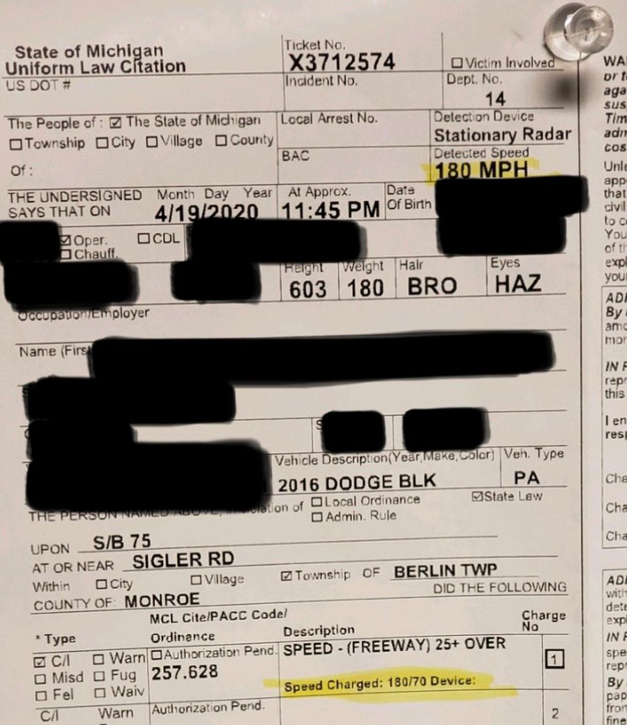 Ohio Man Pulled Over for Doing 290 Kph on Near-Empty Highway by Michigan State Police Ohio Man Pulled Over for Doing 290 Kph on Near-Empty Highway by Michigan State Police
