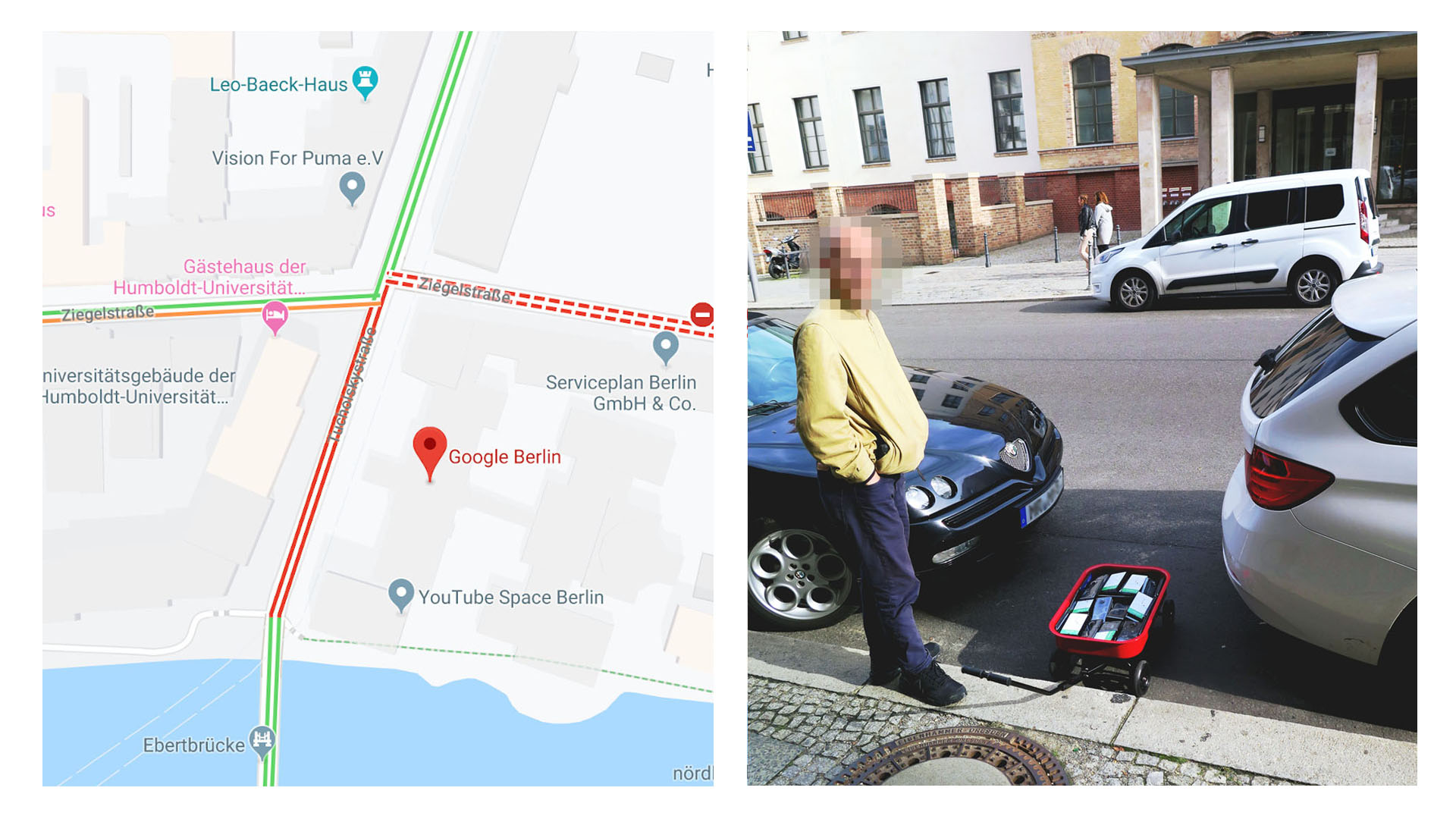 Man Uses 99 Phones and a Handcart to Create a "Virtual Traffic Jam" on Google Maps Man Uses 99 Phones and a Handcart to Create a "Virtual Traffic Jam" on Google Maps