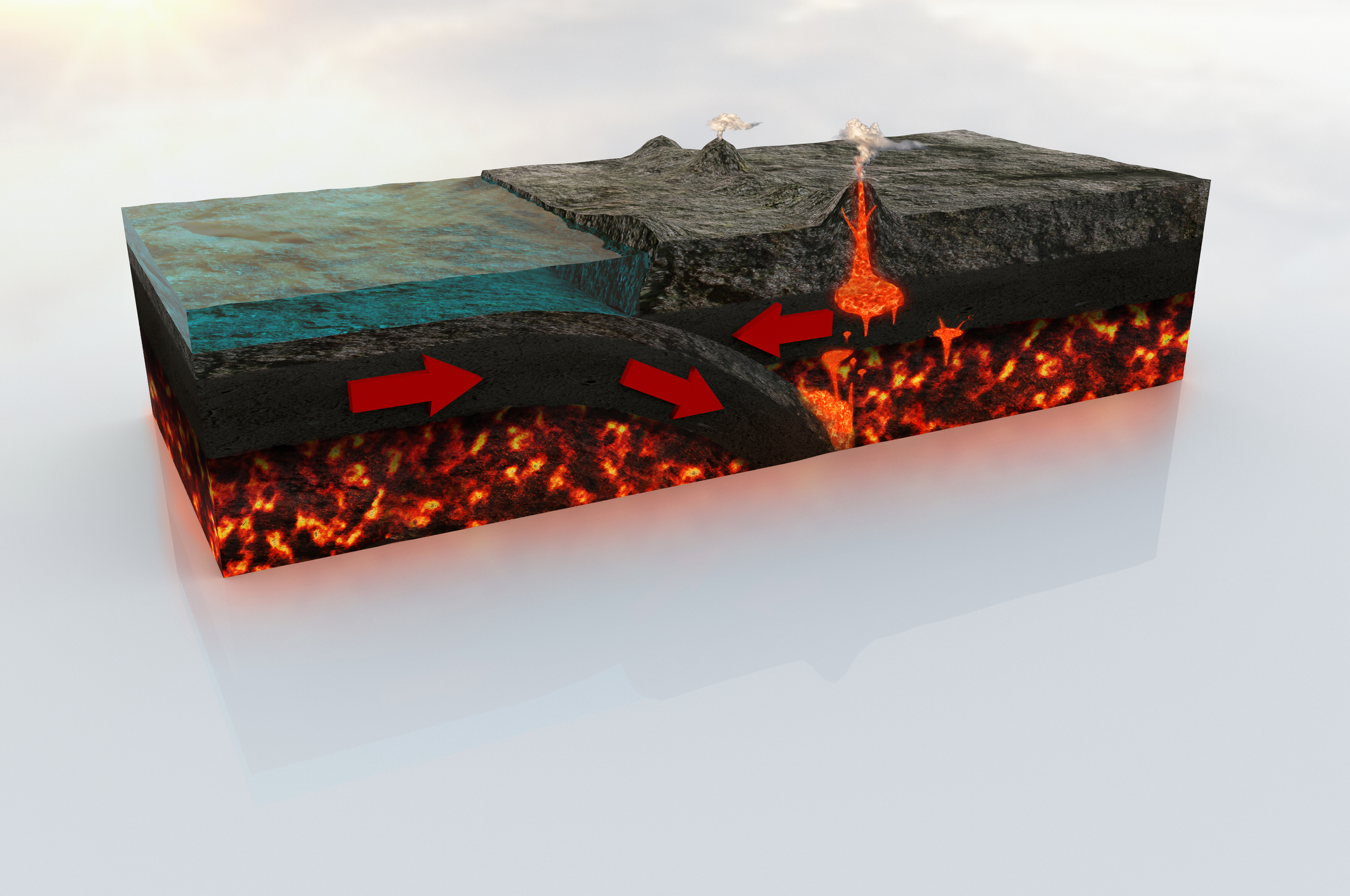Tectonic Theory Tectonic Theory Convergent Plate Boundary with detailed materials and arrows indicating the directions. Scientific illustration - 3D Render