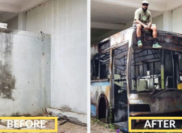 This Street Artist Transforms a Block Wall into a Bus
