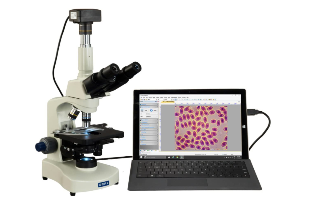 Compound Microscope Compound microscope with laptop