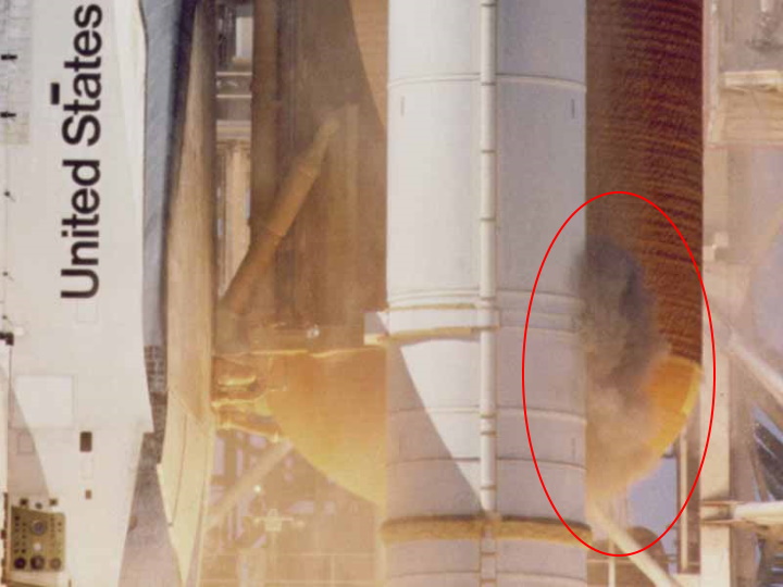 Smoke escaping from the SRB at launch Smoke escaping from the SRB at launch