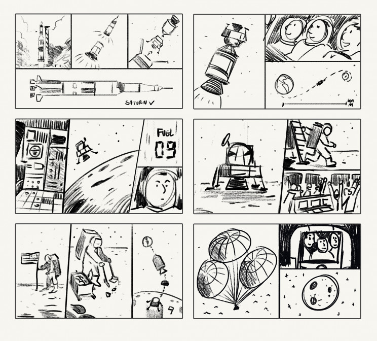 Storyboard of Apollo trip to the moon