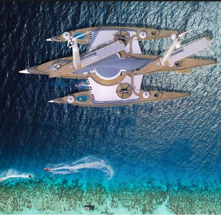 This mega-yacht has two dedicated helipads and a full beam beach club This mega-yacht has two dedicated helipads and a full beam beach club
