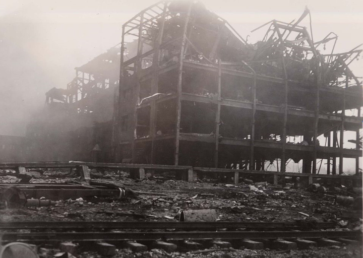 Destroyed rubber factory Destroyed rubber factory