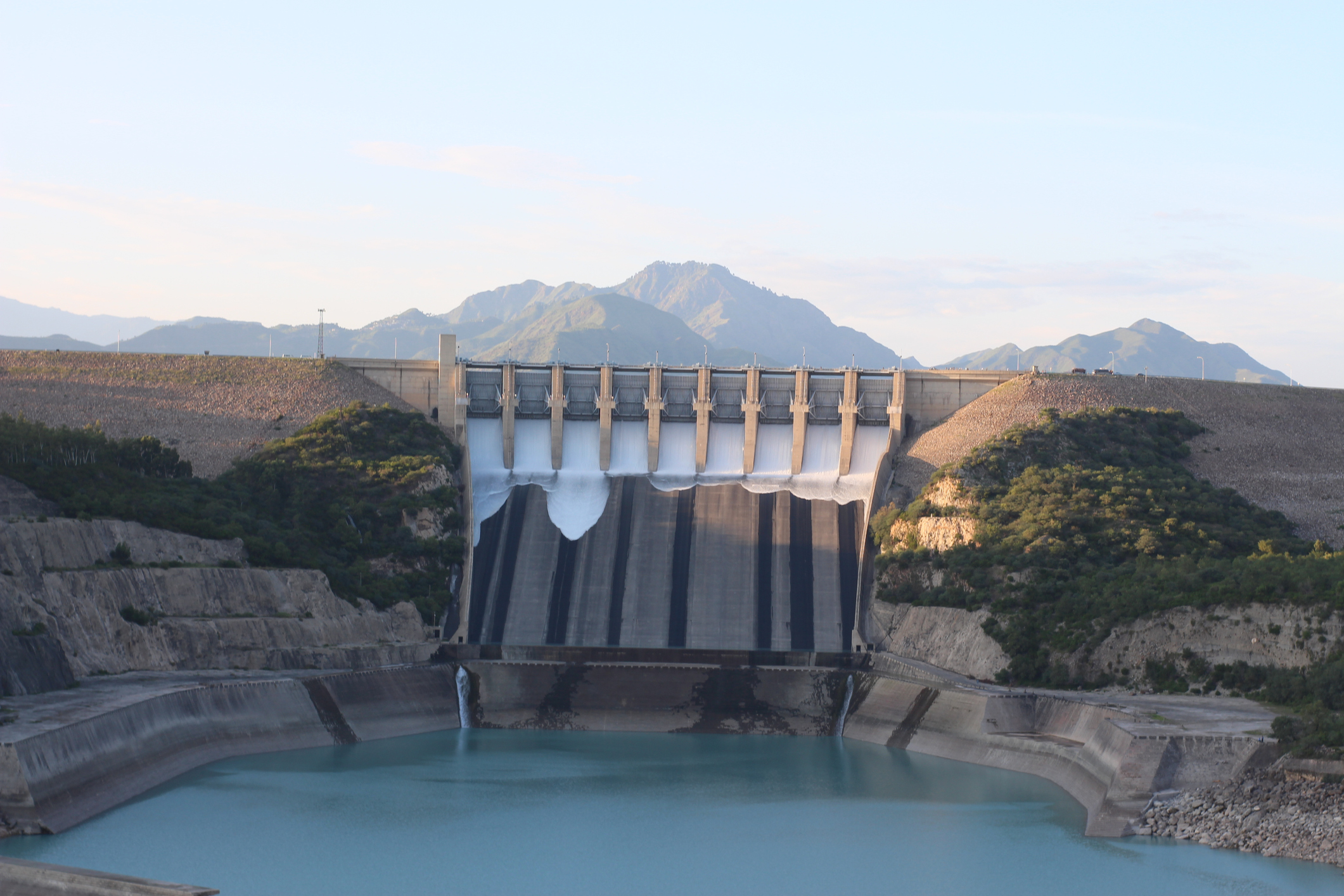 Tarbela dam releasing a large volume of water