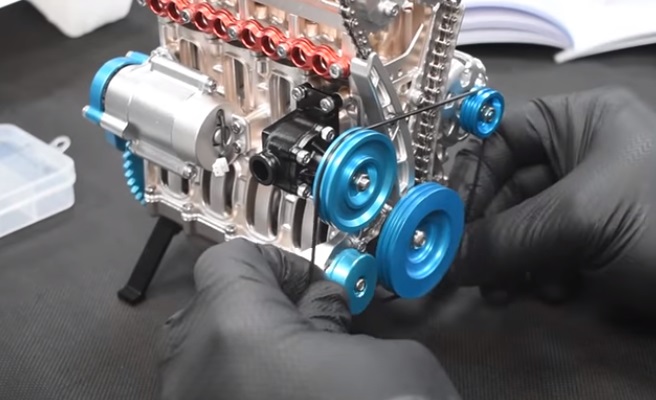 v4 engine timing belt in place