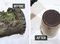 Expert Woodturner Turns an Apple Log Into a Bluetooth Mono Speaker
