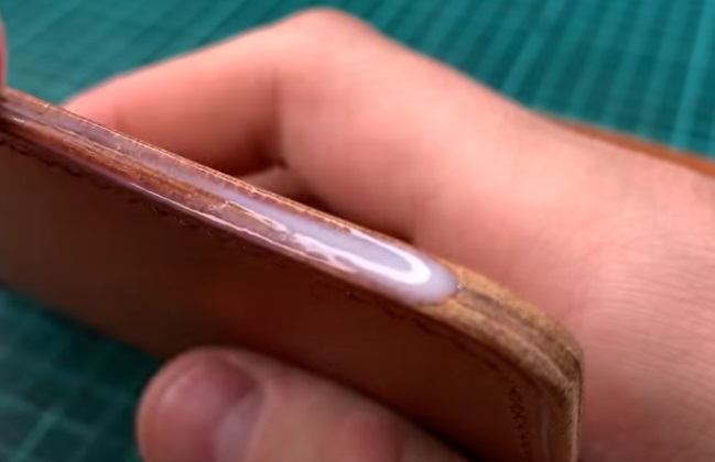diy leather wallet outer edges polish