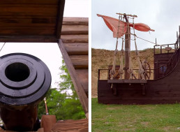 17th Century Cannon Replica Fired Against a Ship of the Period