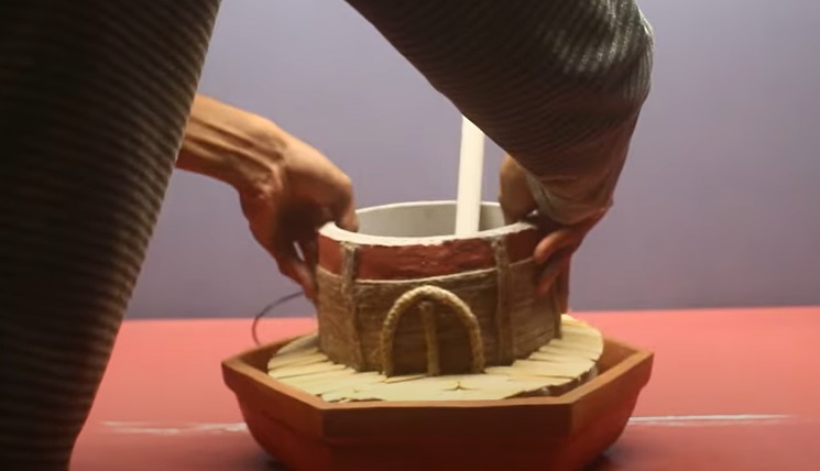 diy hut fountain begin assembly
